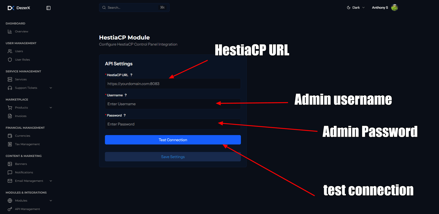 HestiaCP Configuration Panel