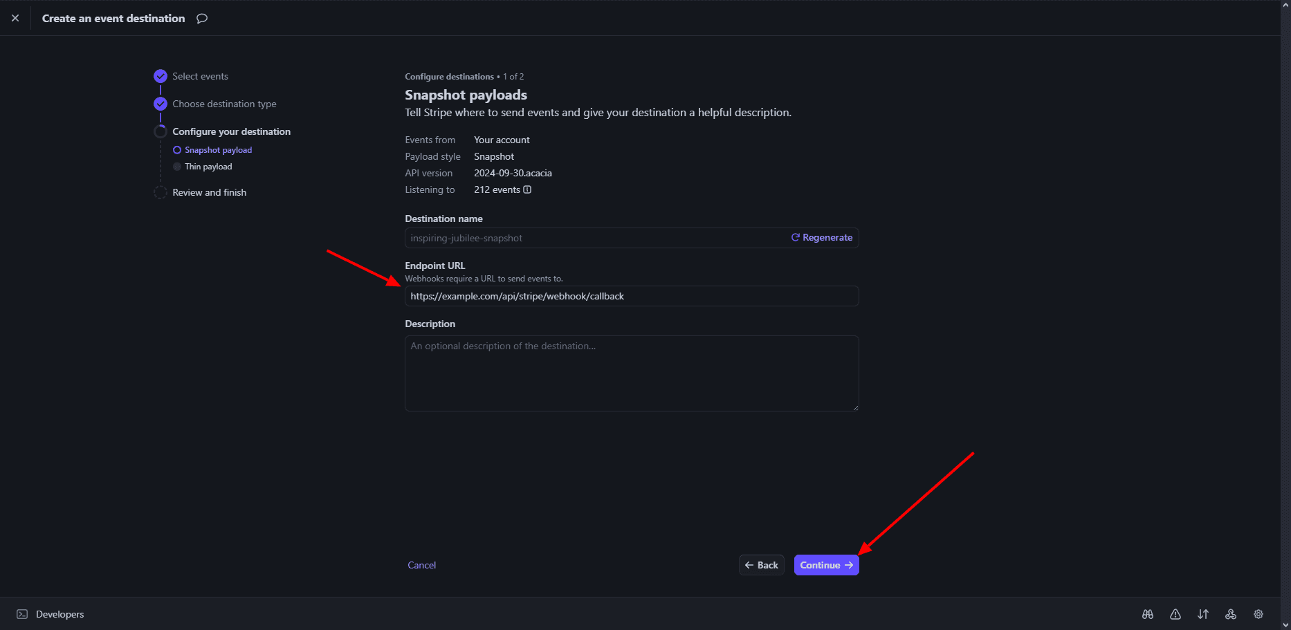 Destination Configuration
